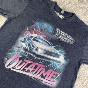 Back To The Future Shirt Mens Small Blue Outatime Flying DeLorean Lightning 80s